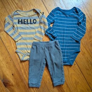 Striped Matching Set - Blue and Gray Hello Adventure 6-9 Month